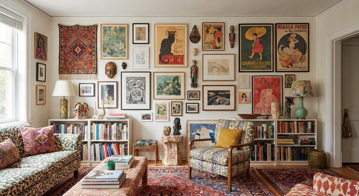 Eclectic wall art for maximalist interiors