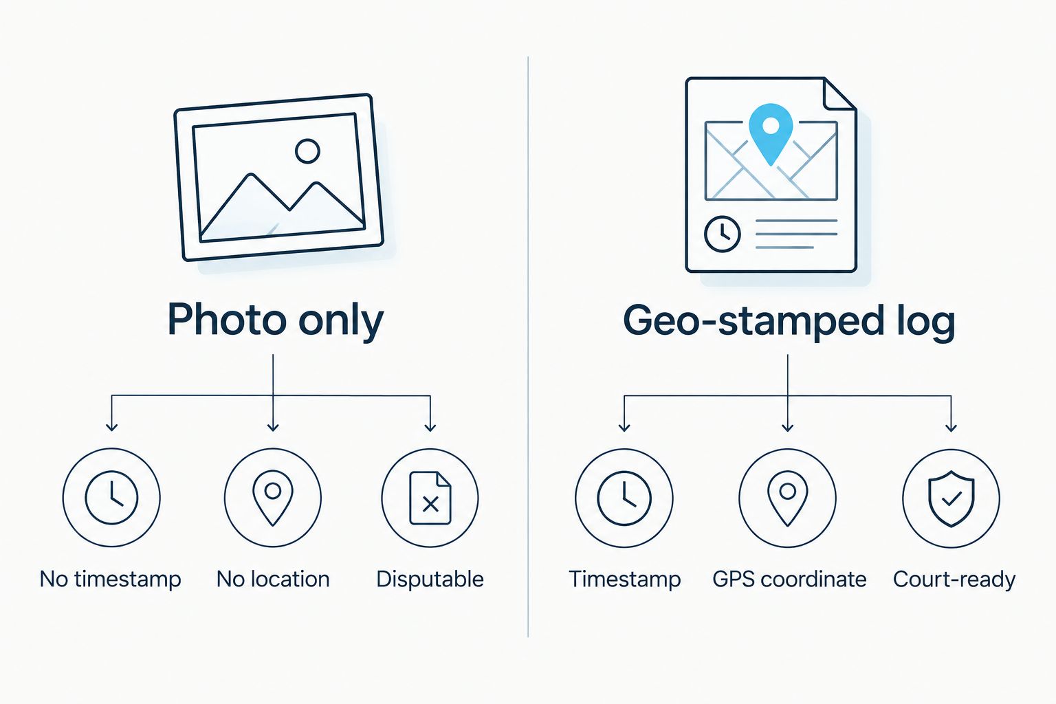 Comparison of photo-only documentation versus geo-stamped timestamped snow removal logs