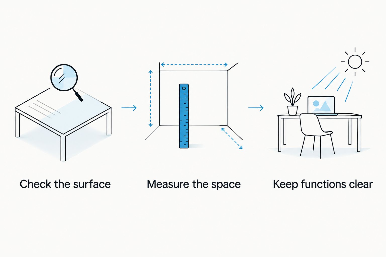 Three checks before applying a decal: surface suitability, available space and unobstructed functions.