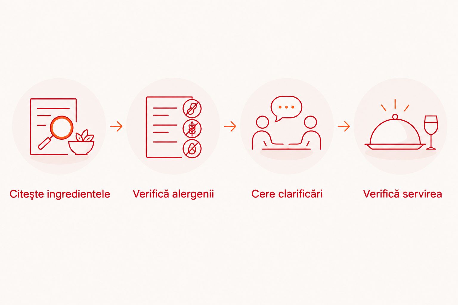 Pașii pentru verificarea ingredientelor, alergenilor și servirii unei zacuşti.