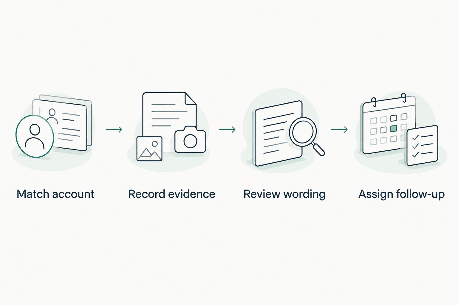 Illustrative sequence from matching the prospect account to assigning reviewed follow-up