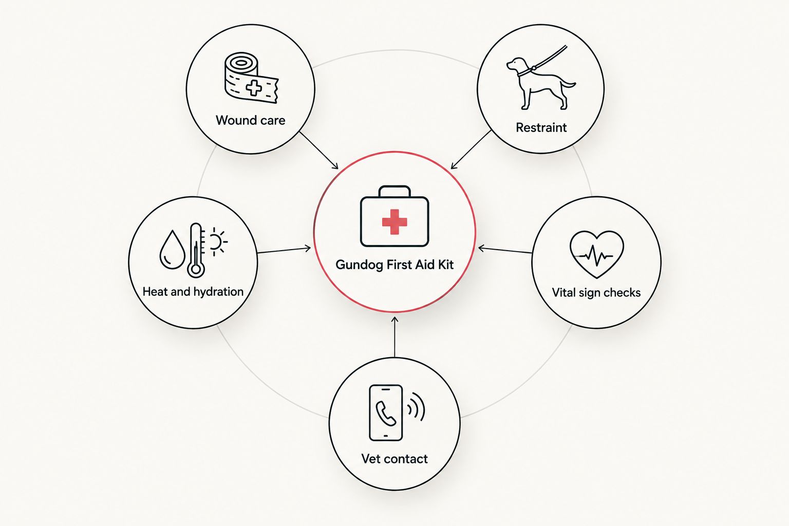 Diagram of the five categories in a gundog first aid kit
