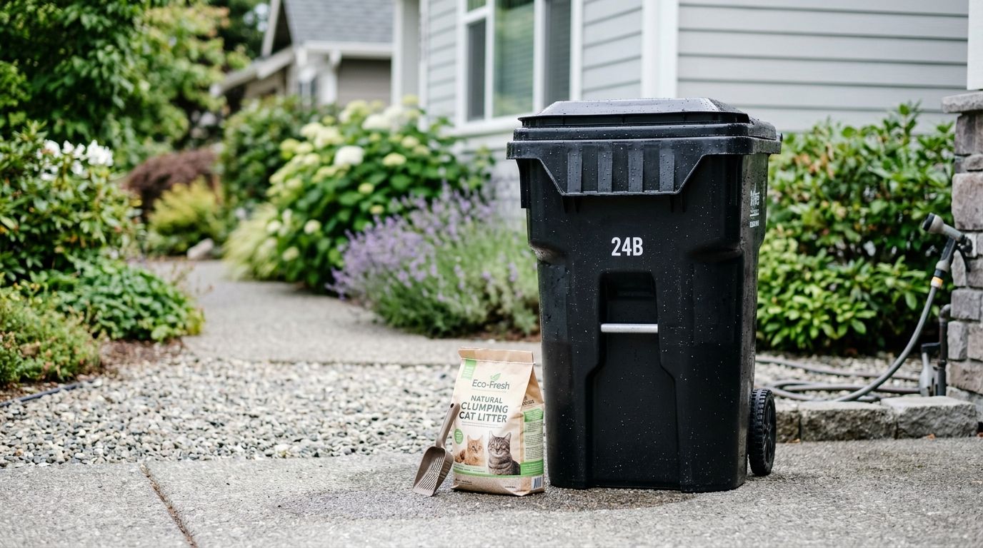 Trash bin cleaning for cat litter disposal households