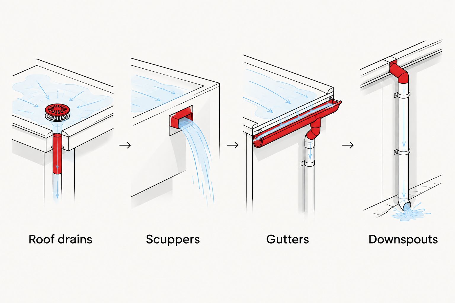 Roof drainage components to identify during a car wash roofing assessment