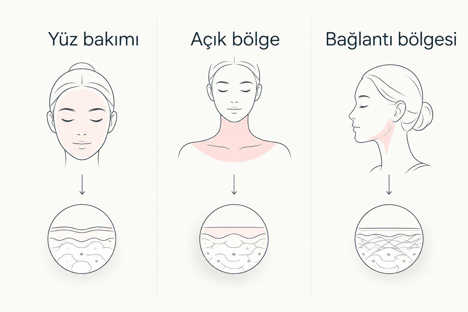 Yüz bakımı, açık bölge ve protez saç bağlantı bölgesini ayıran karşılaştırma