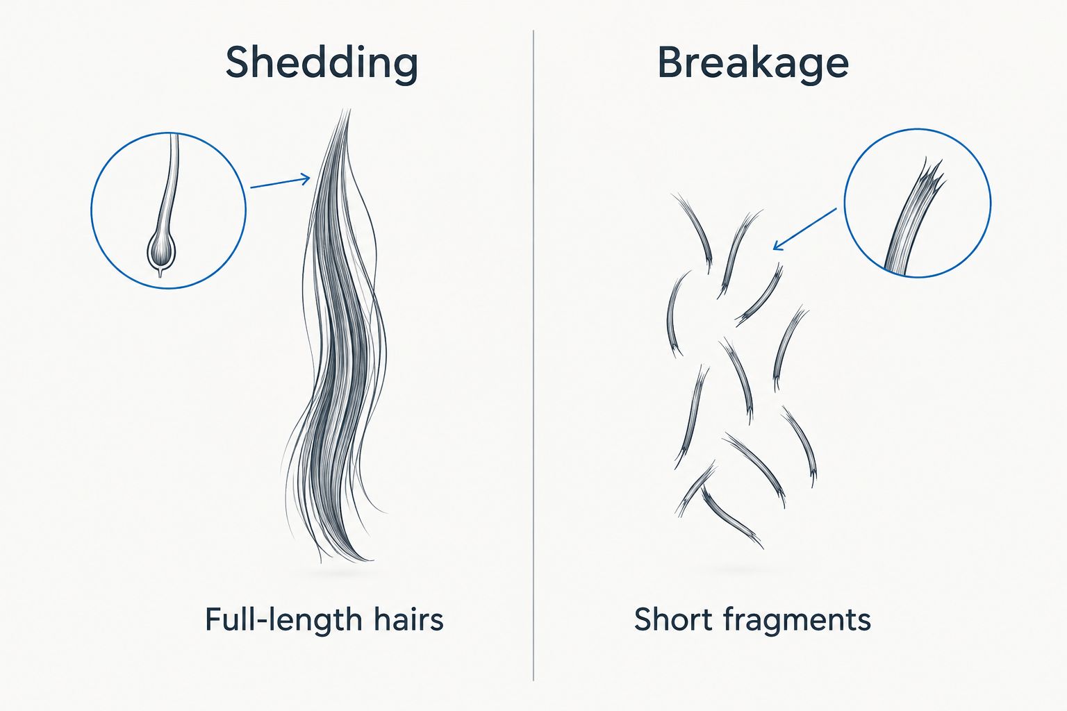 Comparison of full-length shed hairs and shorter fragments from strand breakage
