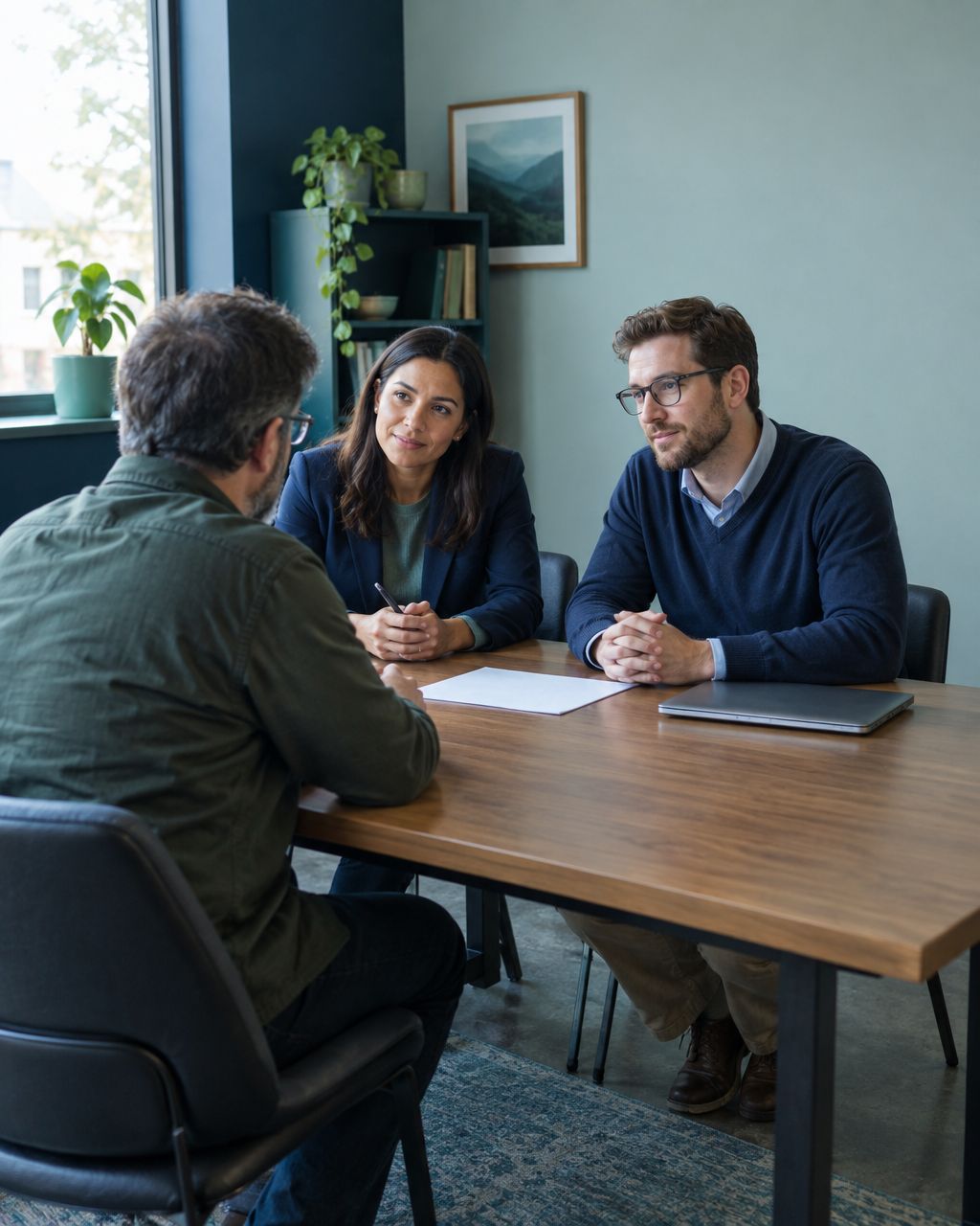 MSP consultant and prospect discussing a first-meeting evidence sheet