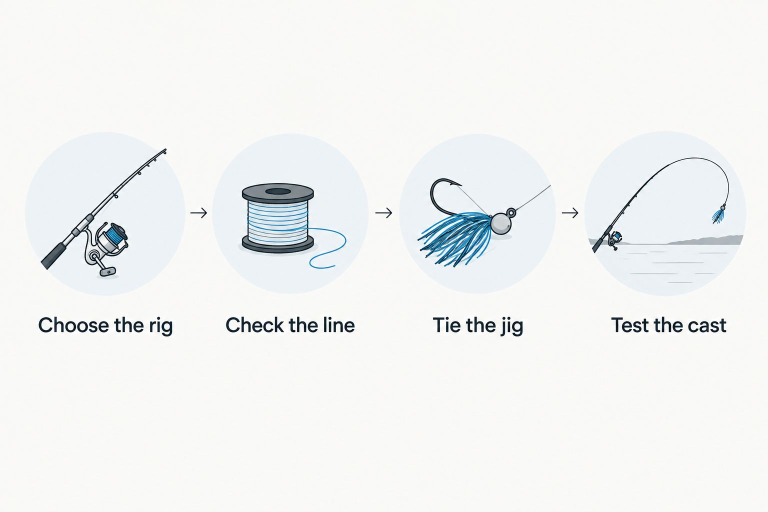 Four checks for setting up a hand reel, from choosing the rig to testing the cast
