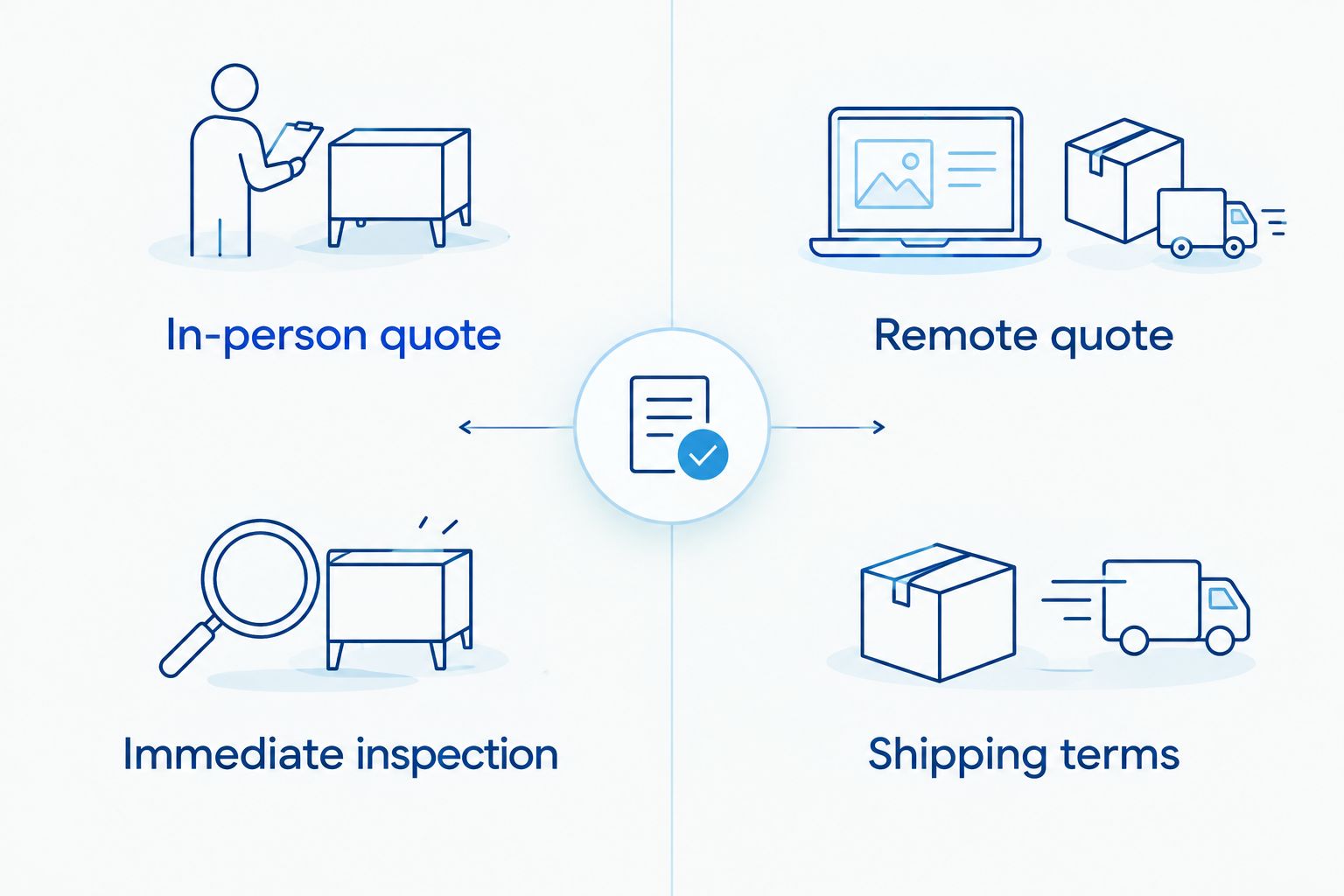 In-person quotes and remote quotes compared by inspection and shipping terms