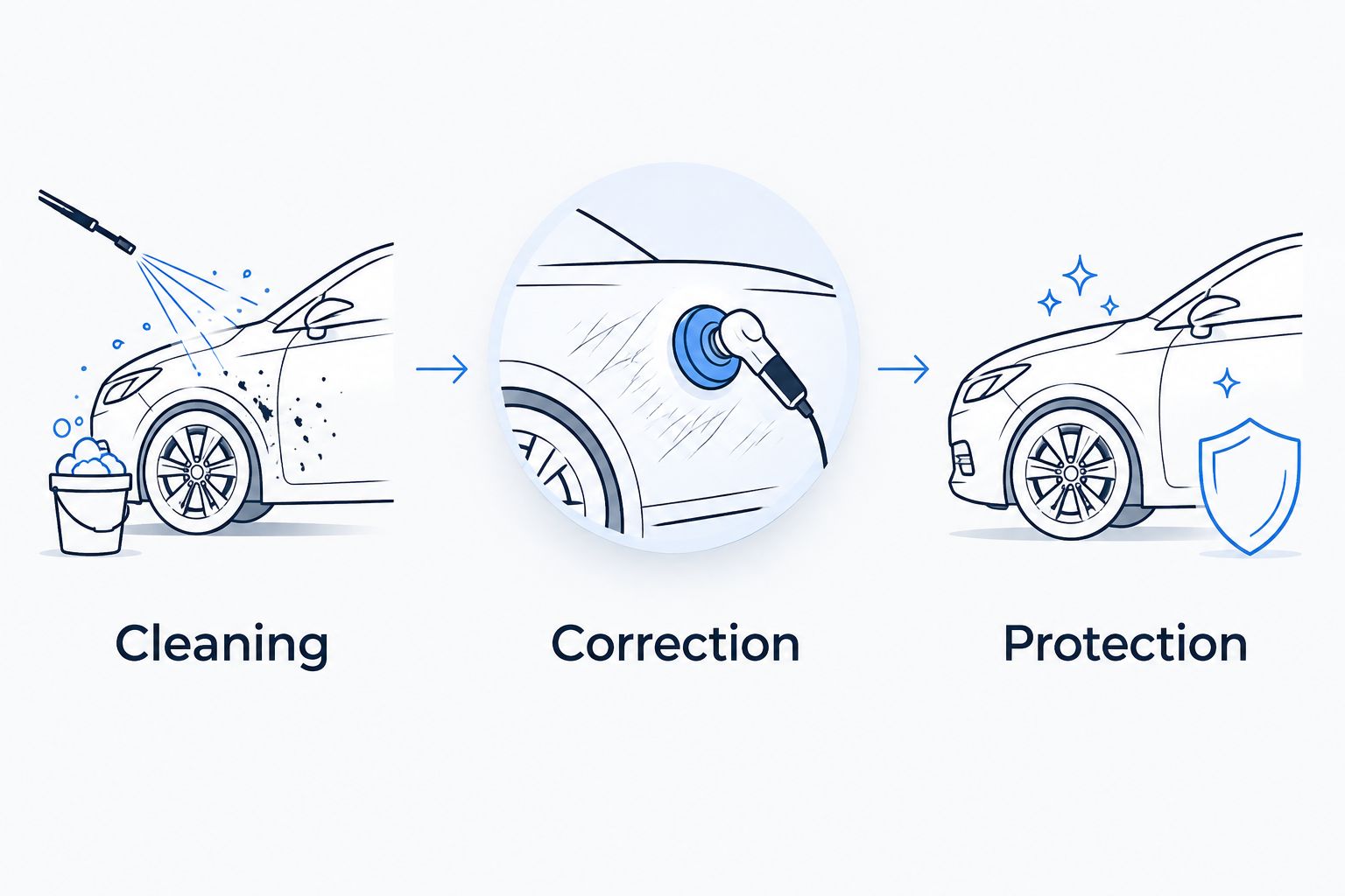 Service decision sequence showing cleaning, correction, and protection