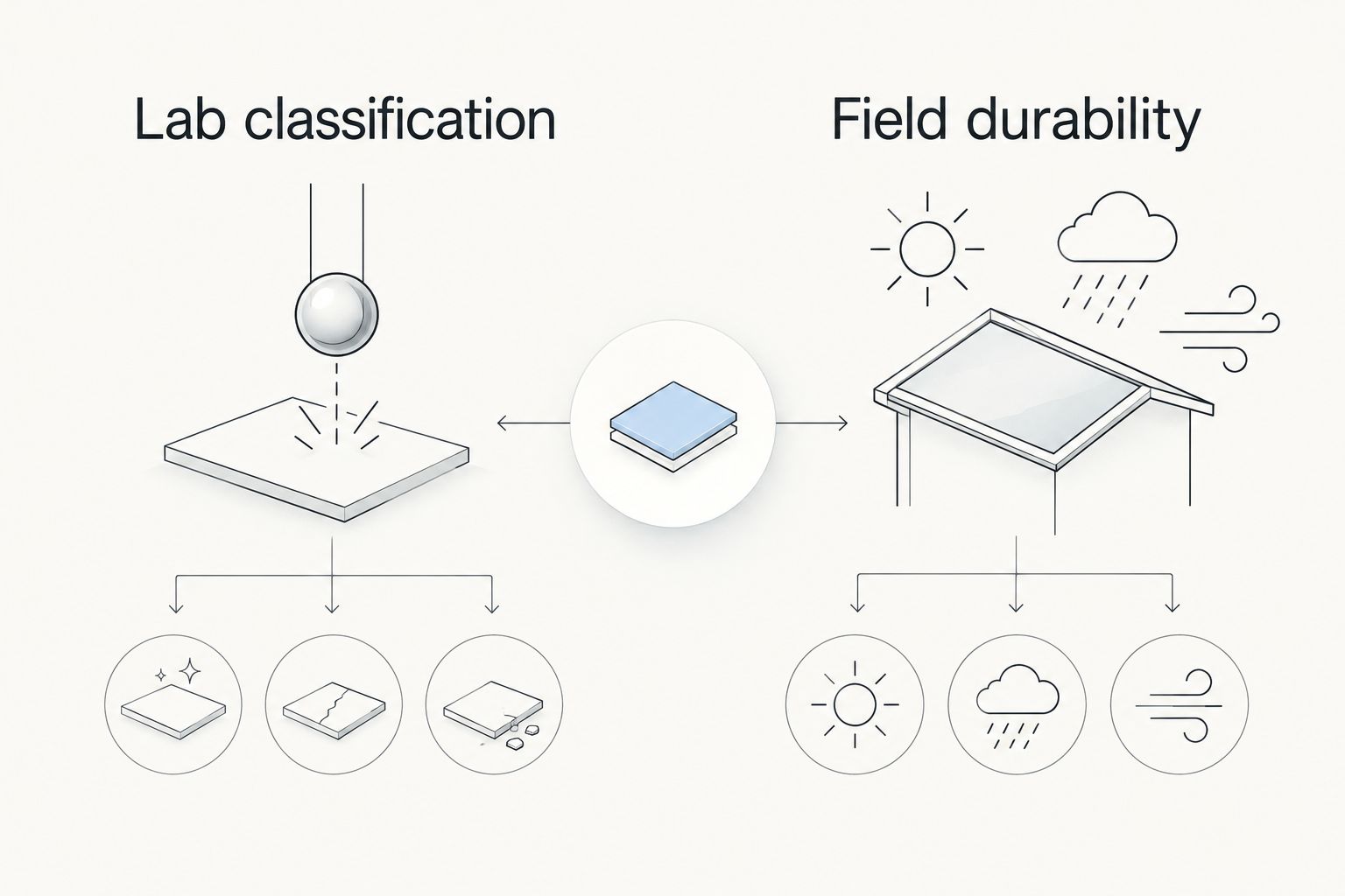 Comparison of laboratory impact classification and durability on an installed roof