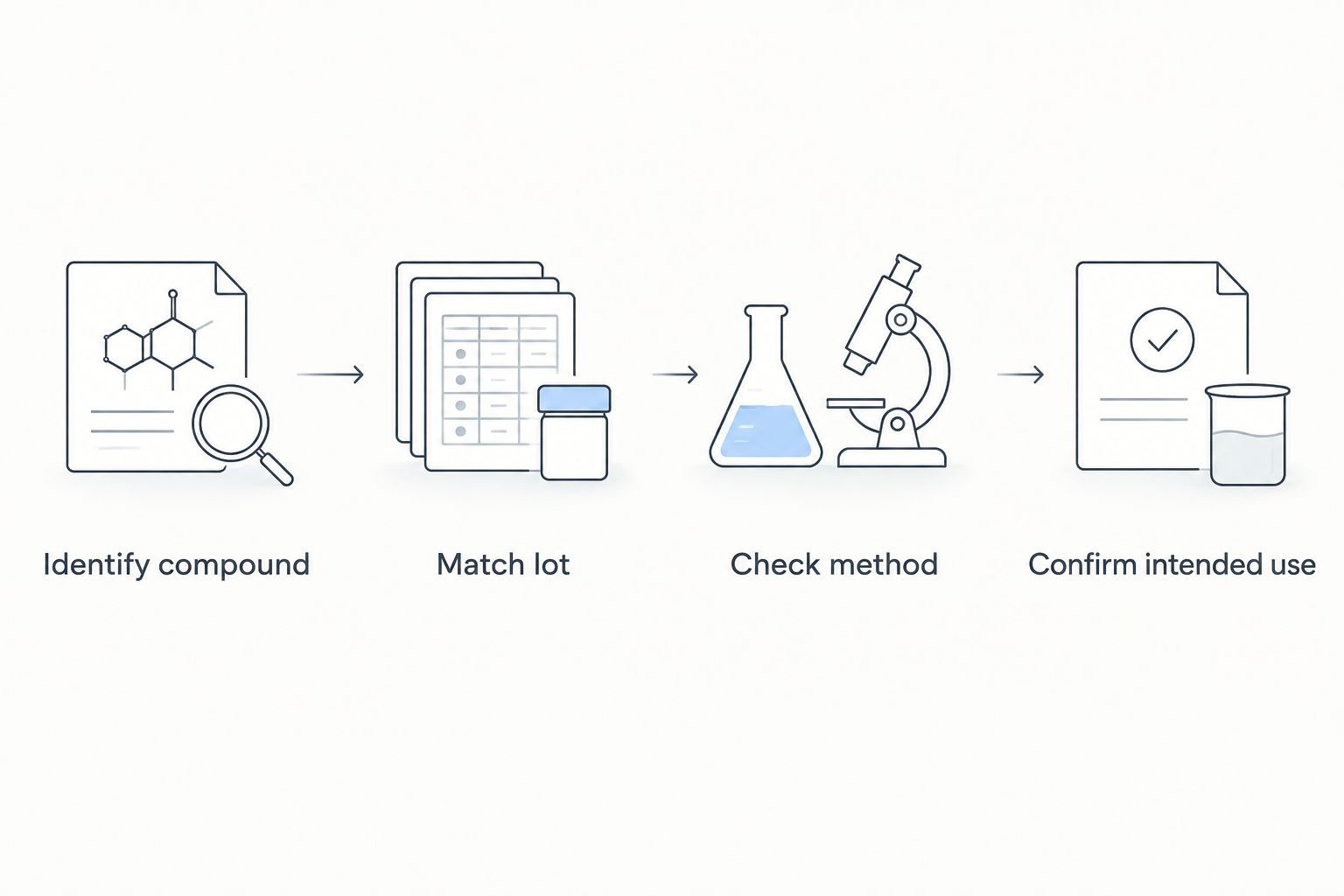 Decision sequence from identifying a compound to confirming its intended use