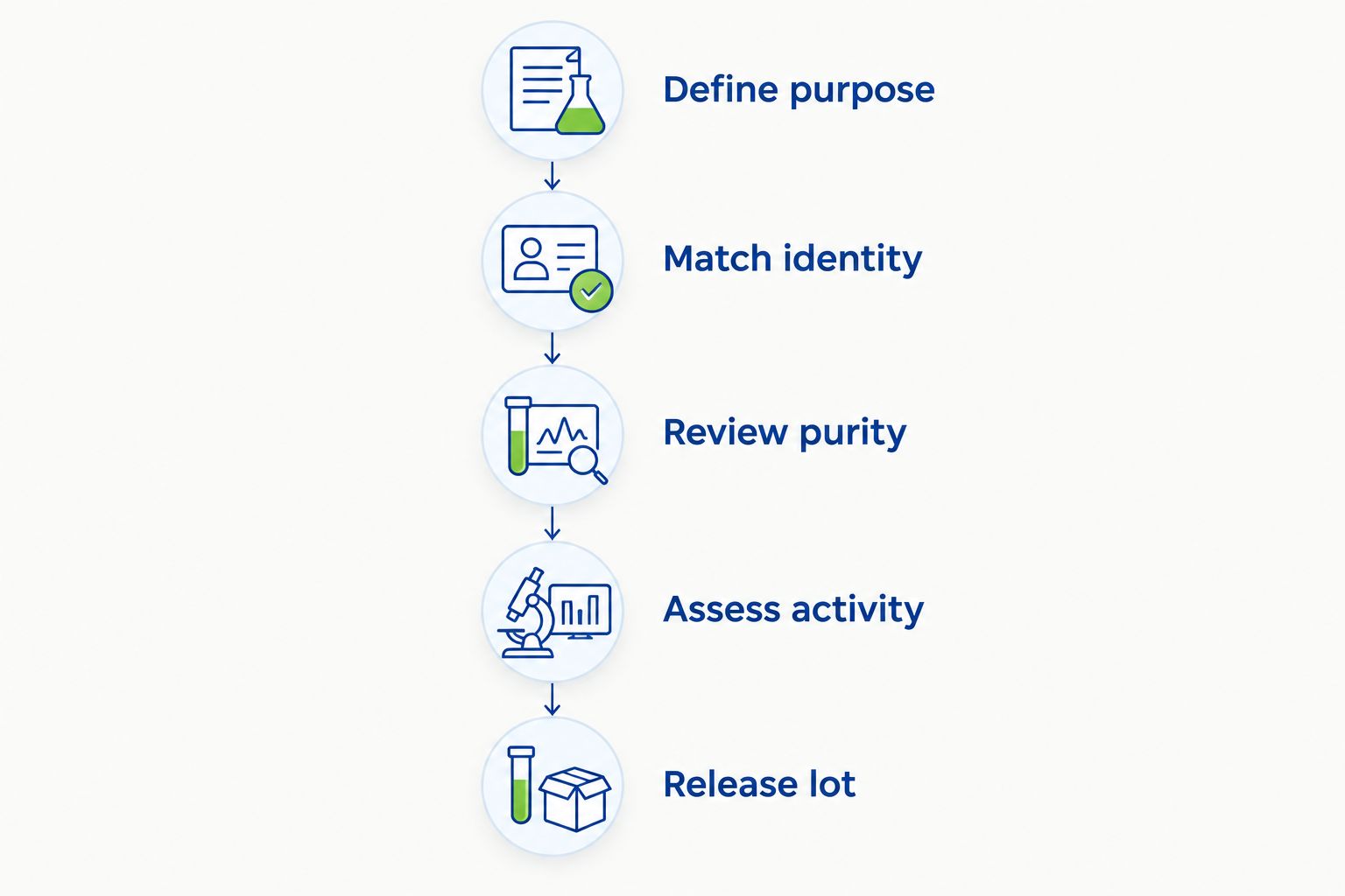 Sequential review from defining research purpose to releasing a qualified peptide lot