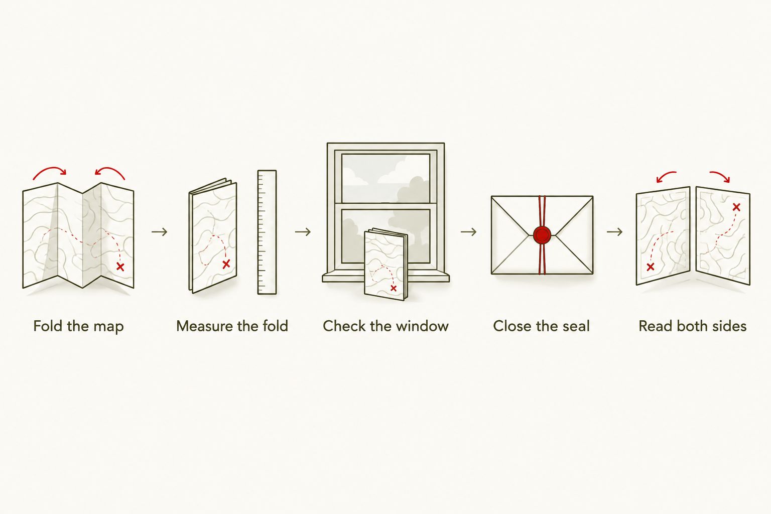 Five checks for matching a folded paper map to a waterproof case