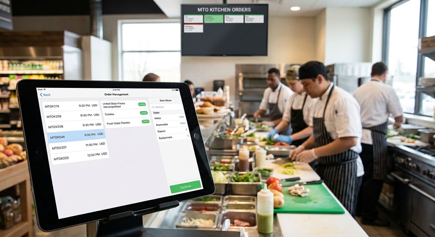 Order management software for grocery stores with MTO kitchens