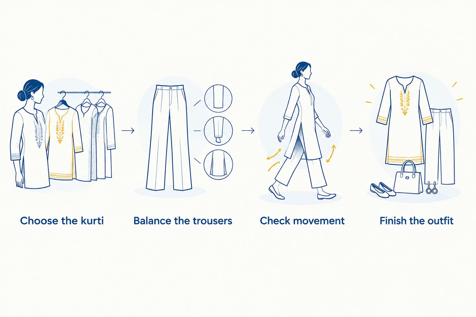 Four styling steps from choosing a kurti to finishing the outfit
