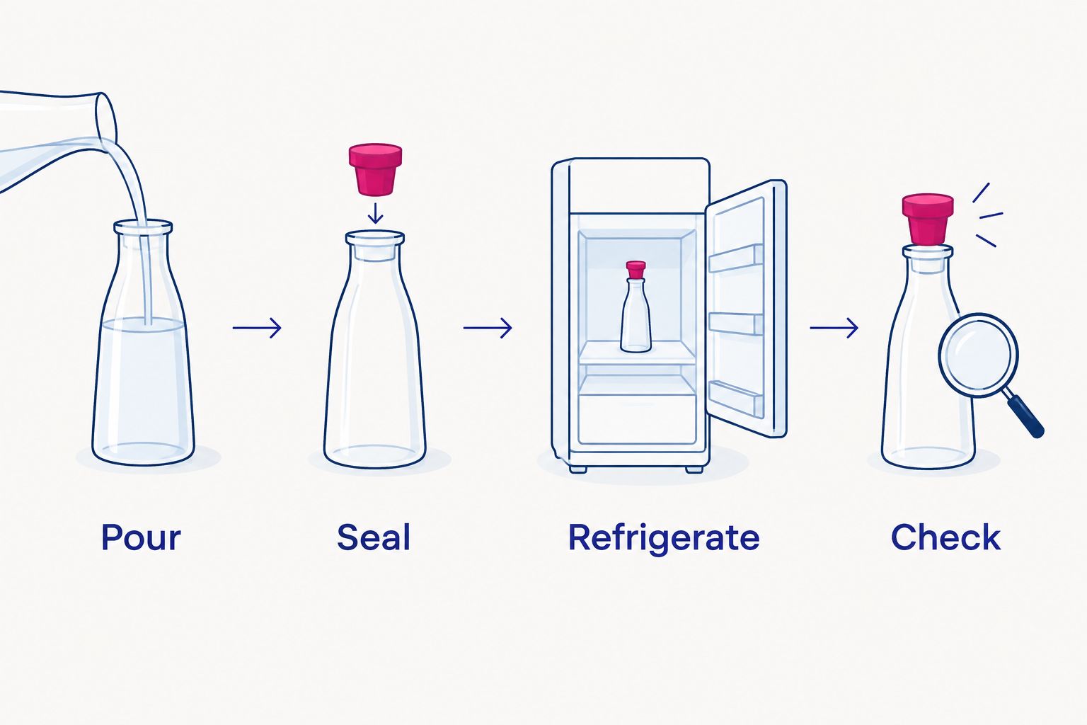 Four steps for saving opened wine: pour, seal, refrigerate, and check.