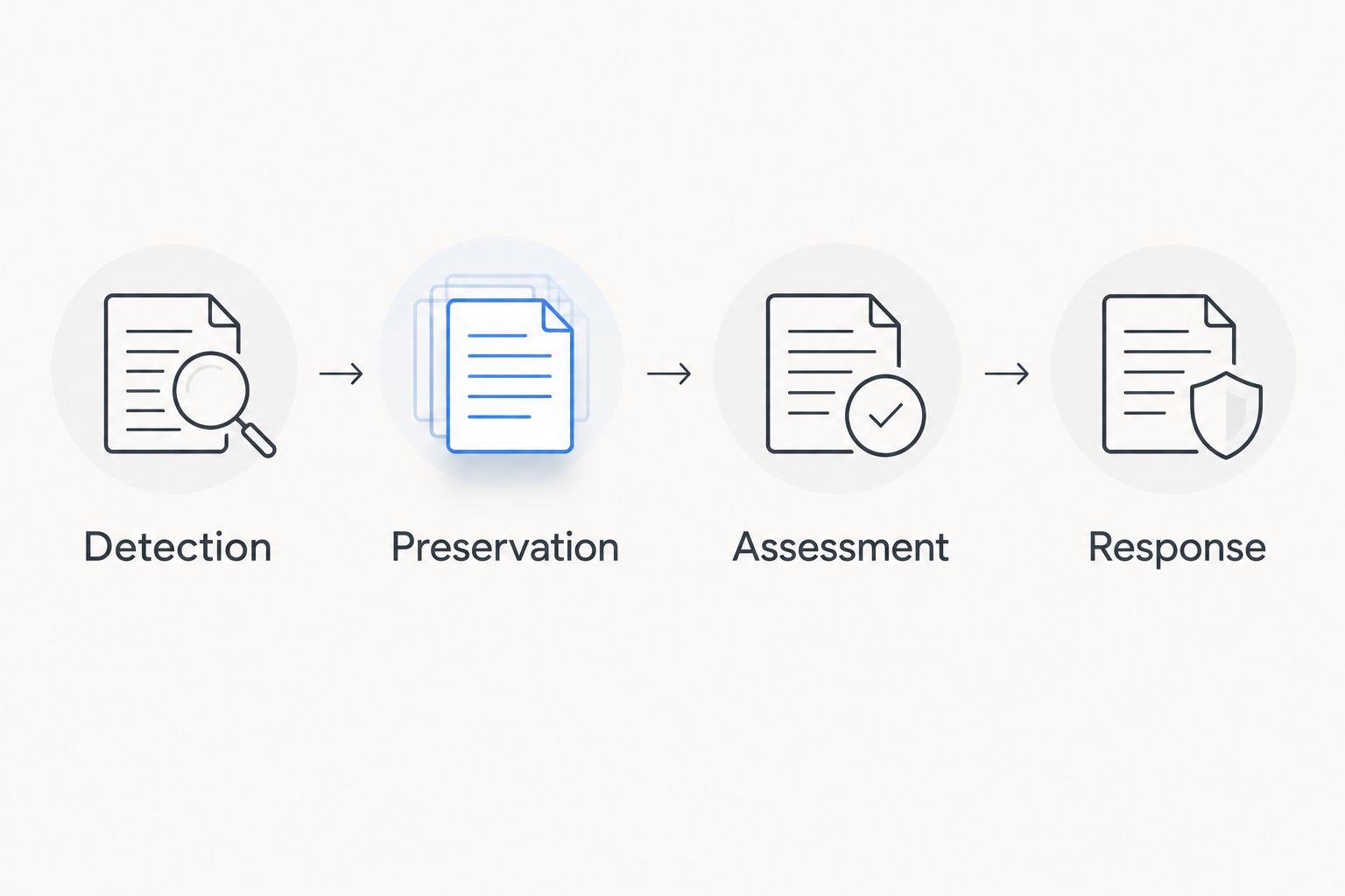 Four stages separating detection, preservation, assessment, and response