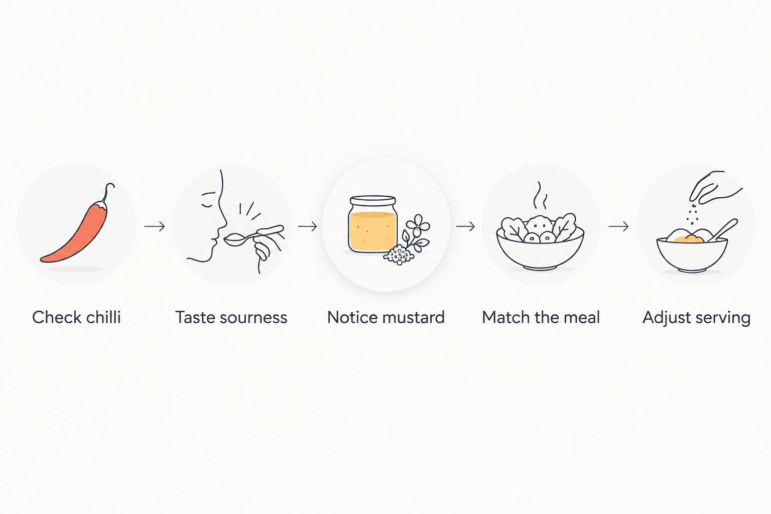 Five checks for choosing a pickle: chilli, sourness, mustard, meal and serving size