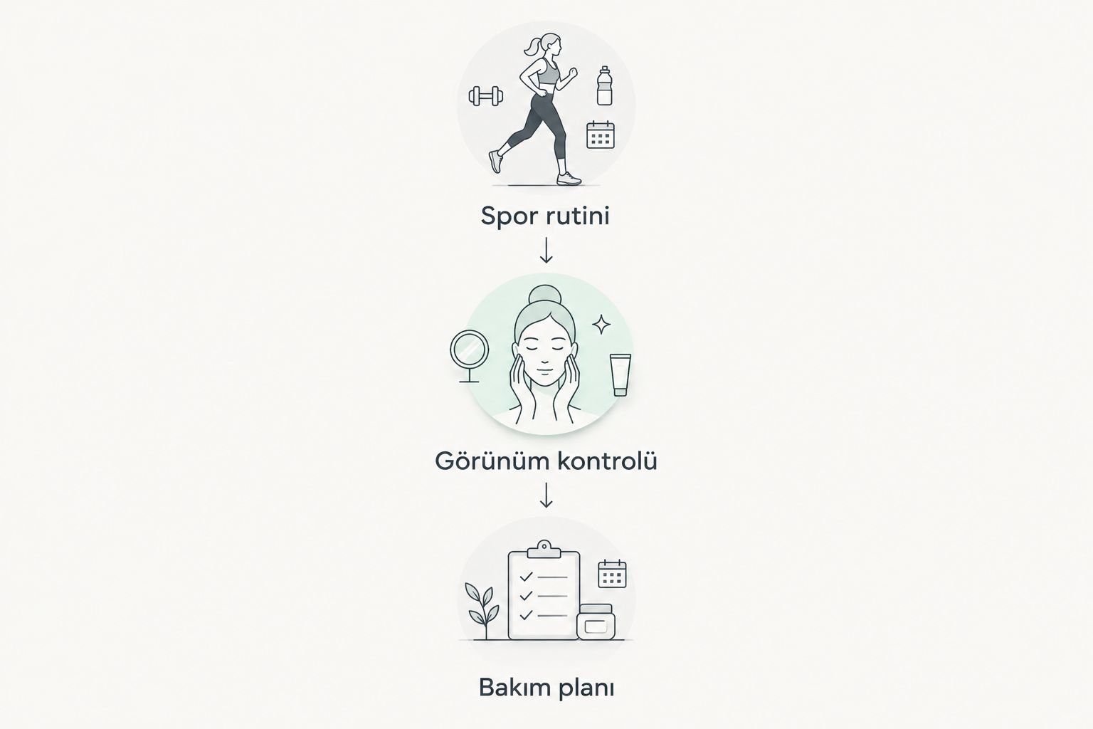 Spor rutini, görünüm kontrolü ve bakım planından oluşan seçim sırası