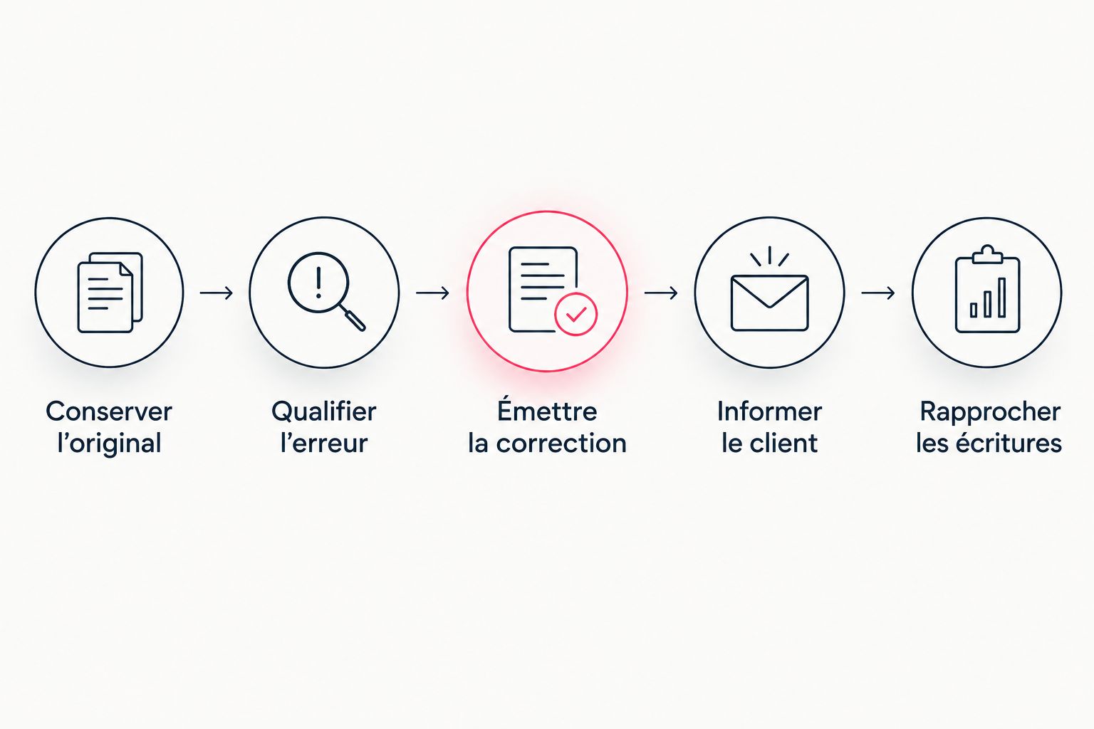 Les étapes de correction d’une facture, de la conservation de l’original au rapprochement comptable.