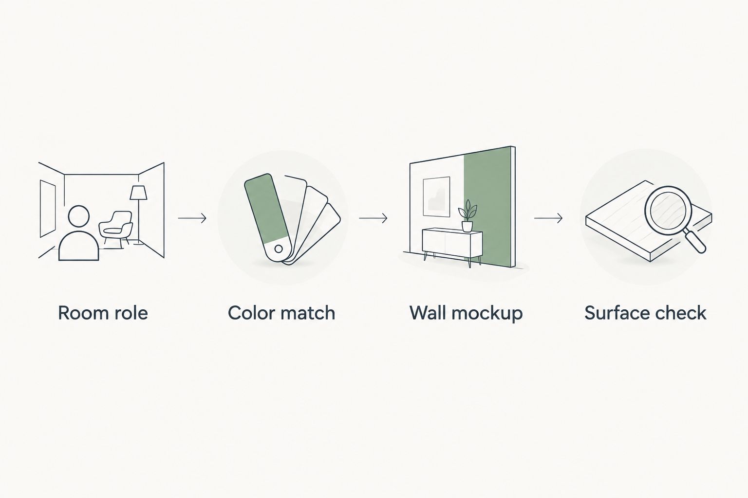 Four checks for choosing spa wall art: room role, color match, wall mockup, and surface check