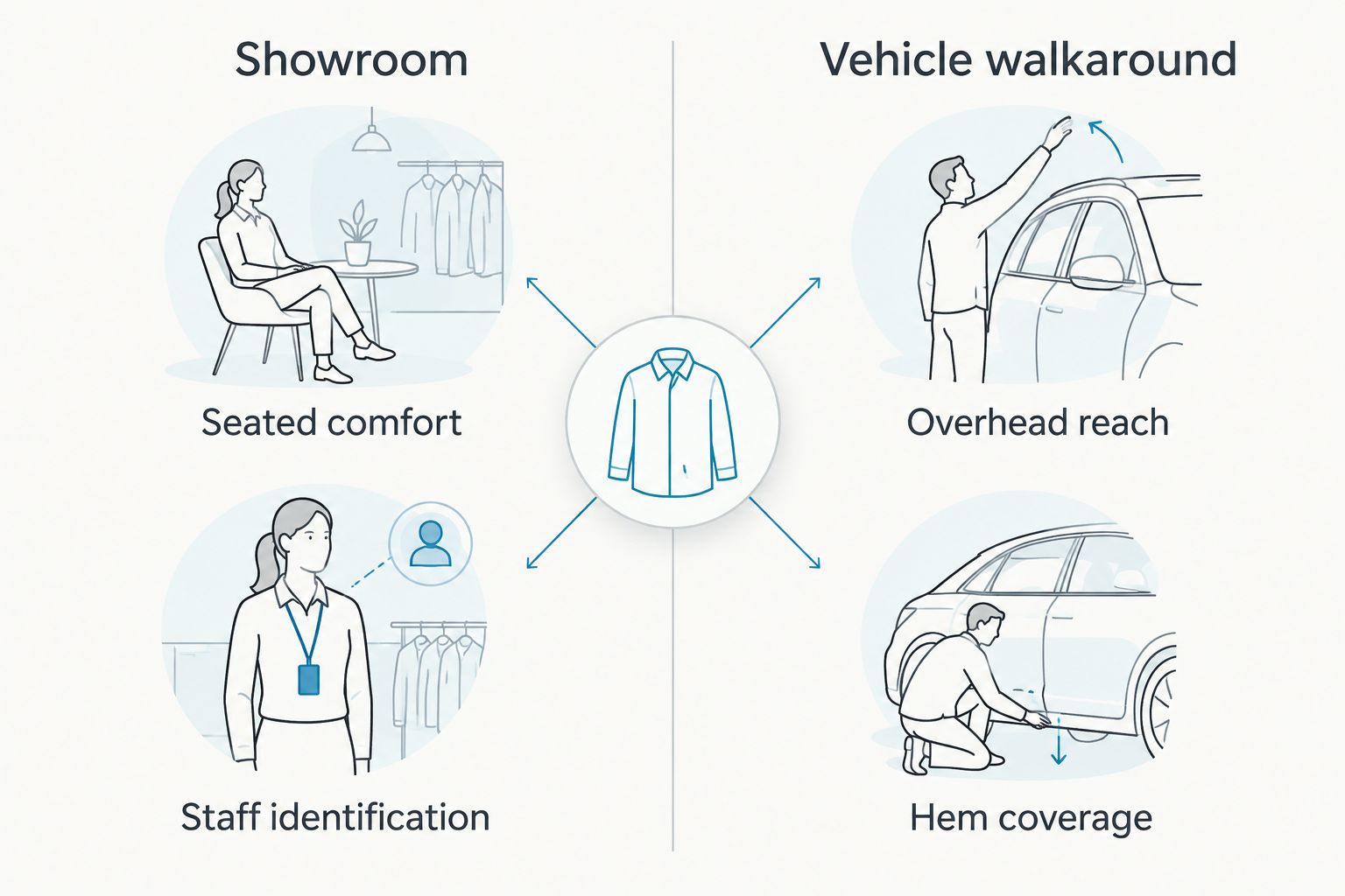 Fit checks for showroom work and vehicle walkarounds