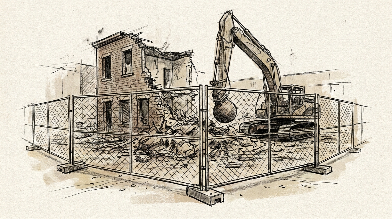 Temporary fencing for demolition sites