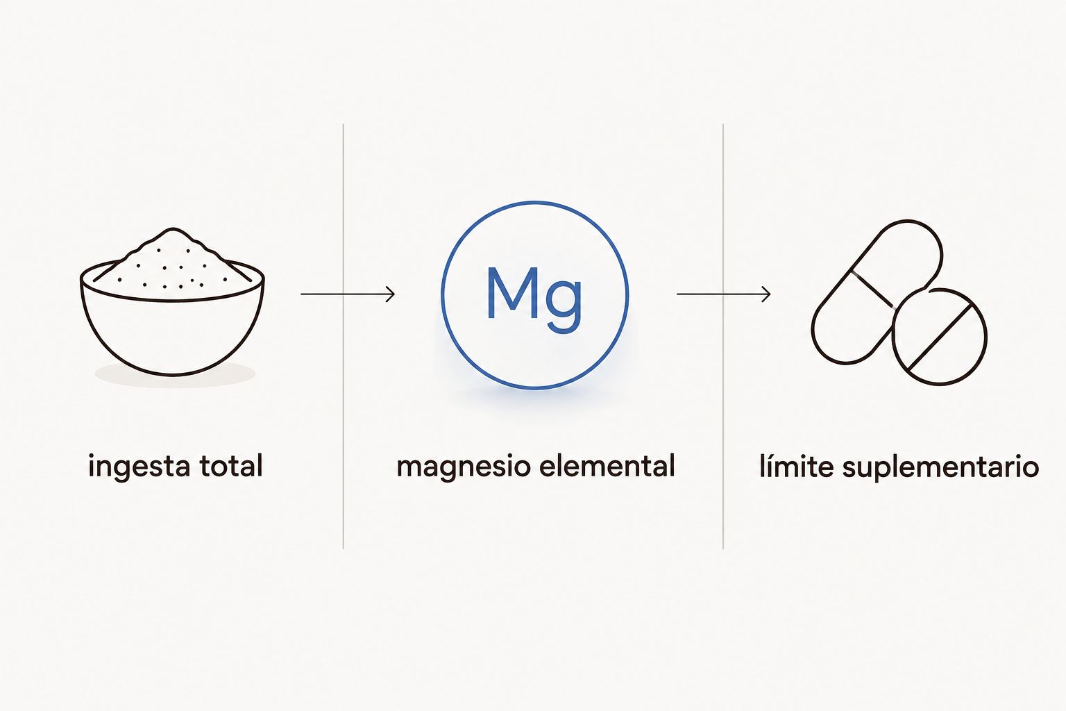 tres conceptos para interpretar una etiqueta: ingesta total, magnesio elemental y límite suplementario