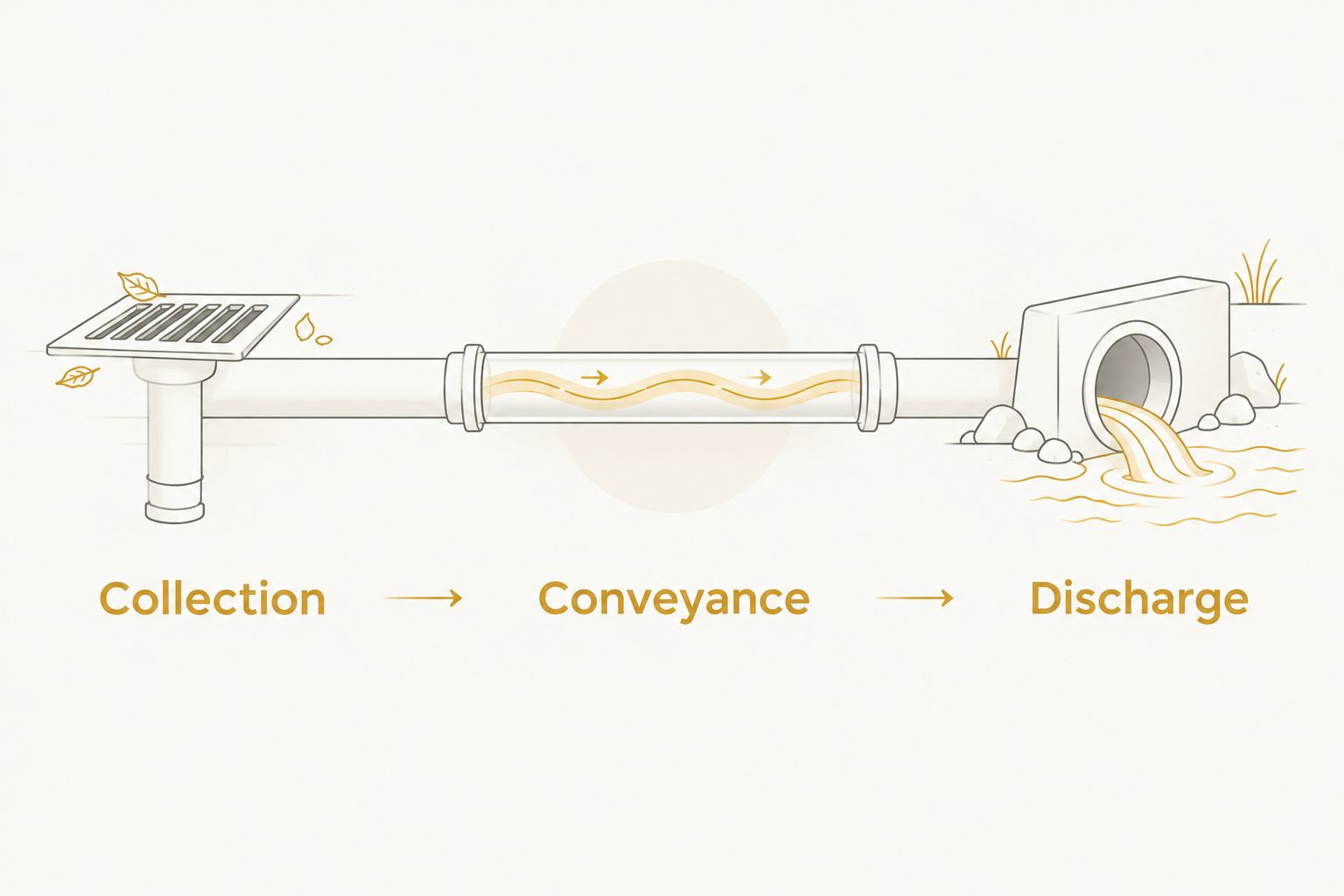 The connected water path from collection through conveyance to discharge