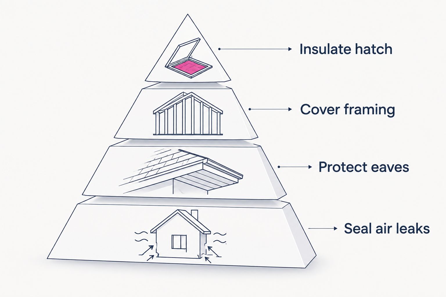 Attic insulation priorities from air sealing through hatch insulation