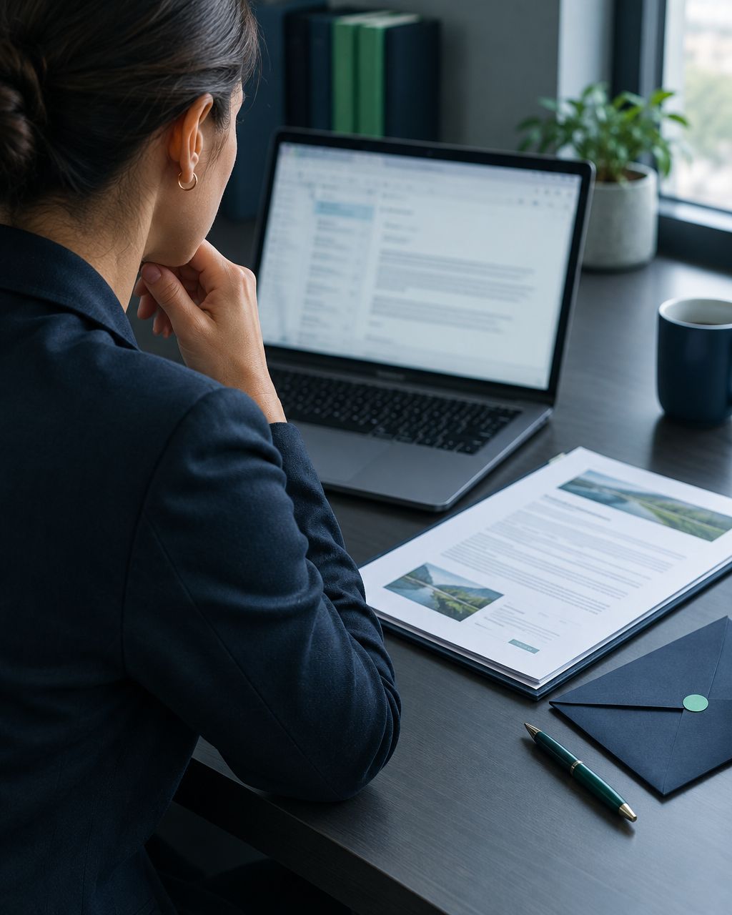 Sales representative checking an email and report before prospect outreach
