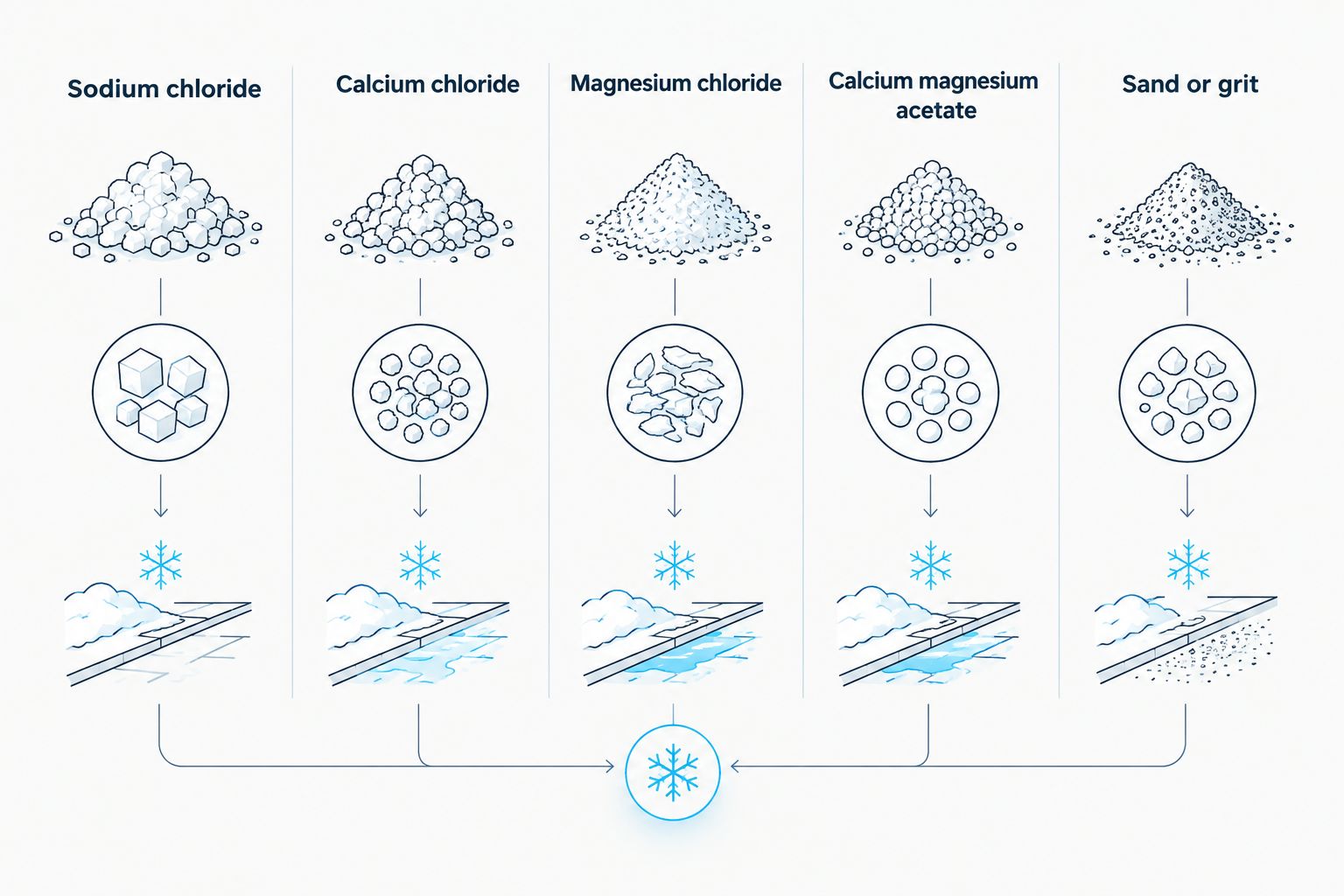 Five deicer types compared side by side