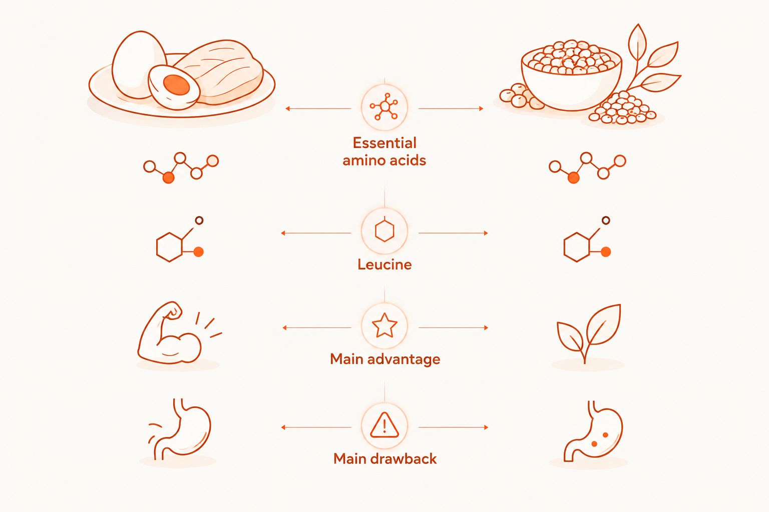 Side-by-side comparison of the amino acid and practical differences between whey and vegan protein