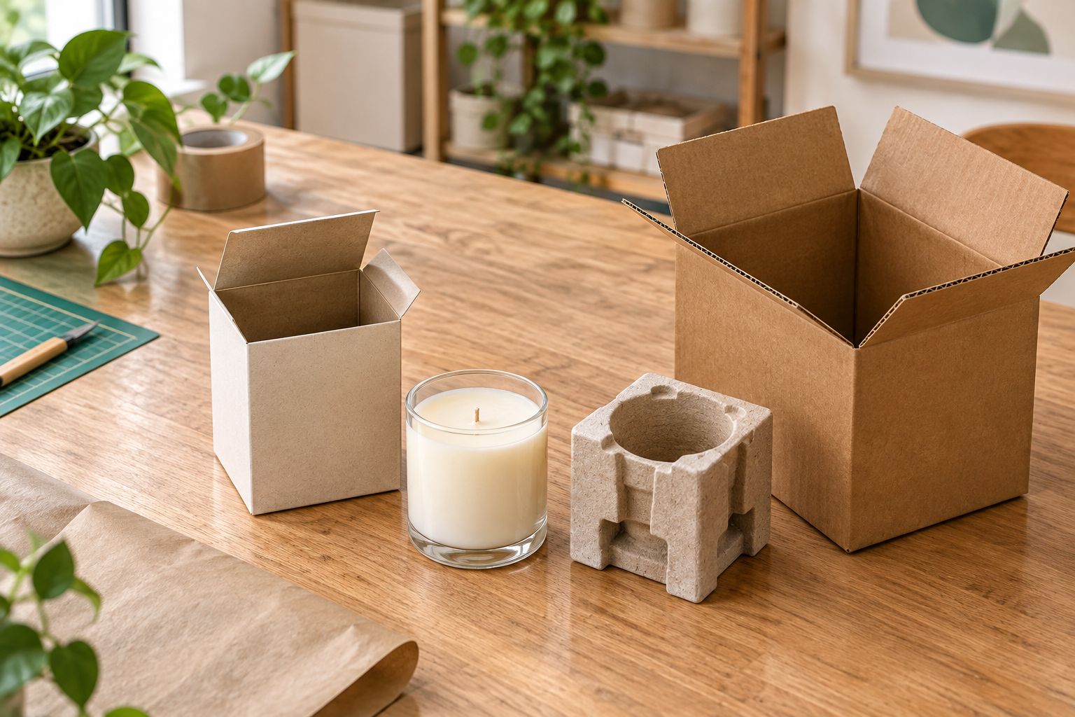 Candle vessel, retail carton, protective insert, and shipping carton arranged as separate packaging layers