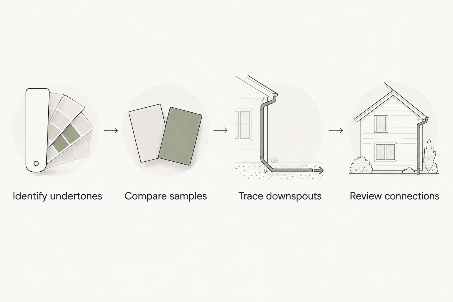 Four steps for comparing gutter colors against trim, masonry and the complete exterior