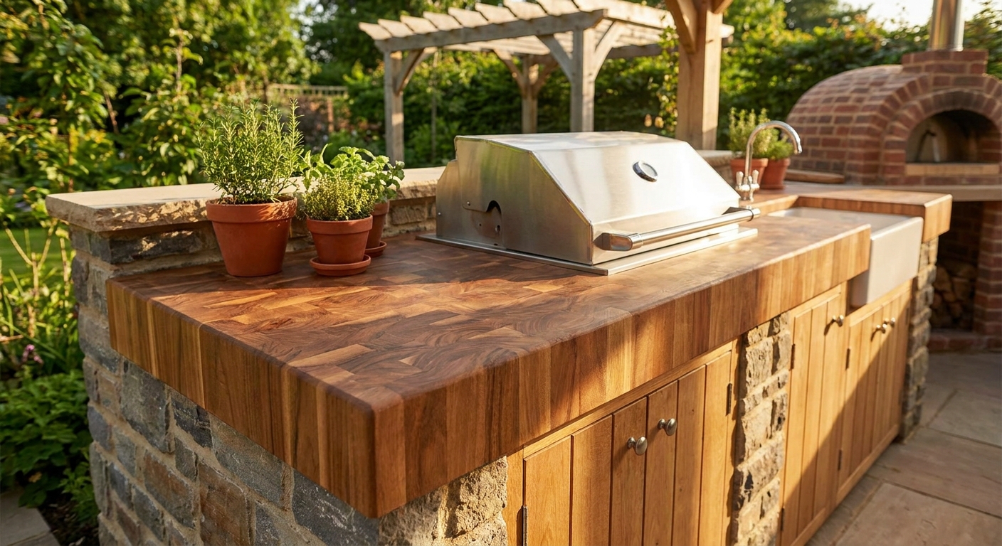Butcher block countertops for outdoor kitchens