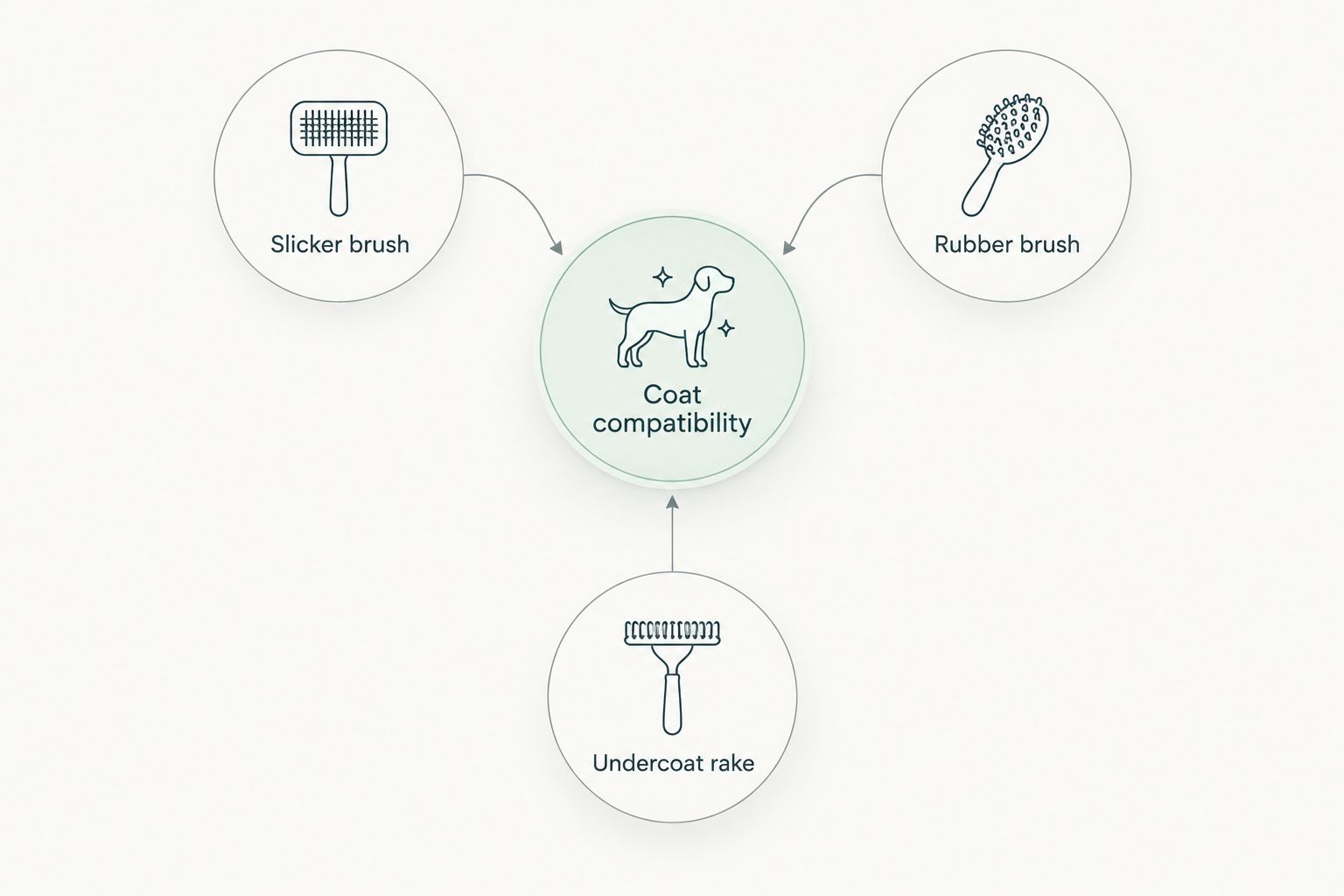Coat compatibility connects slicker brushes, rubber brushes, and undercoat rakes.