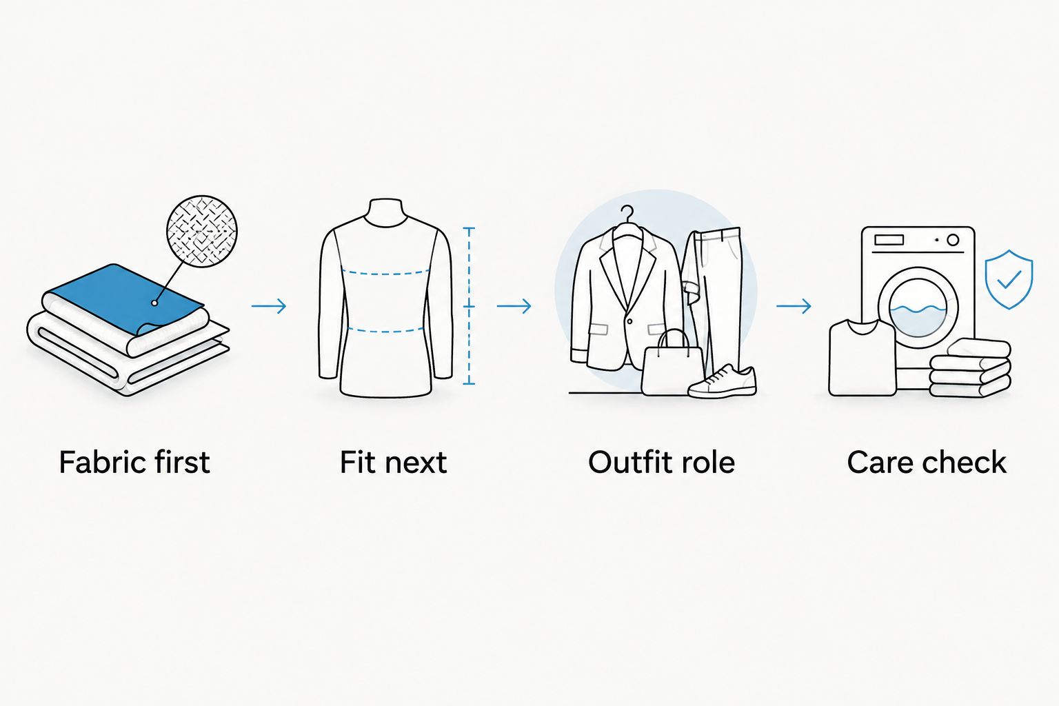 Four checks for choosing a shirt: fabric, fit, outfit role and care.