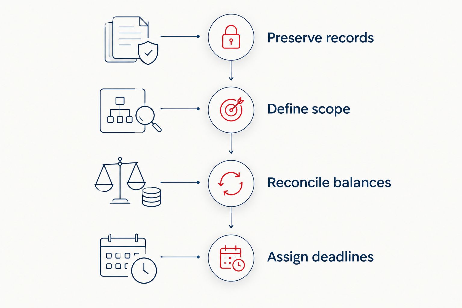 Four transition stages from preserving accounting records to assigning deadlines