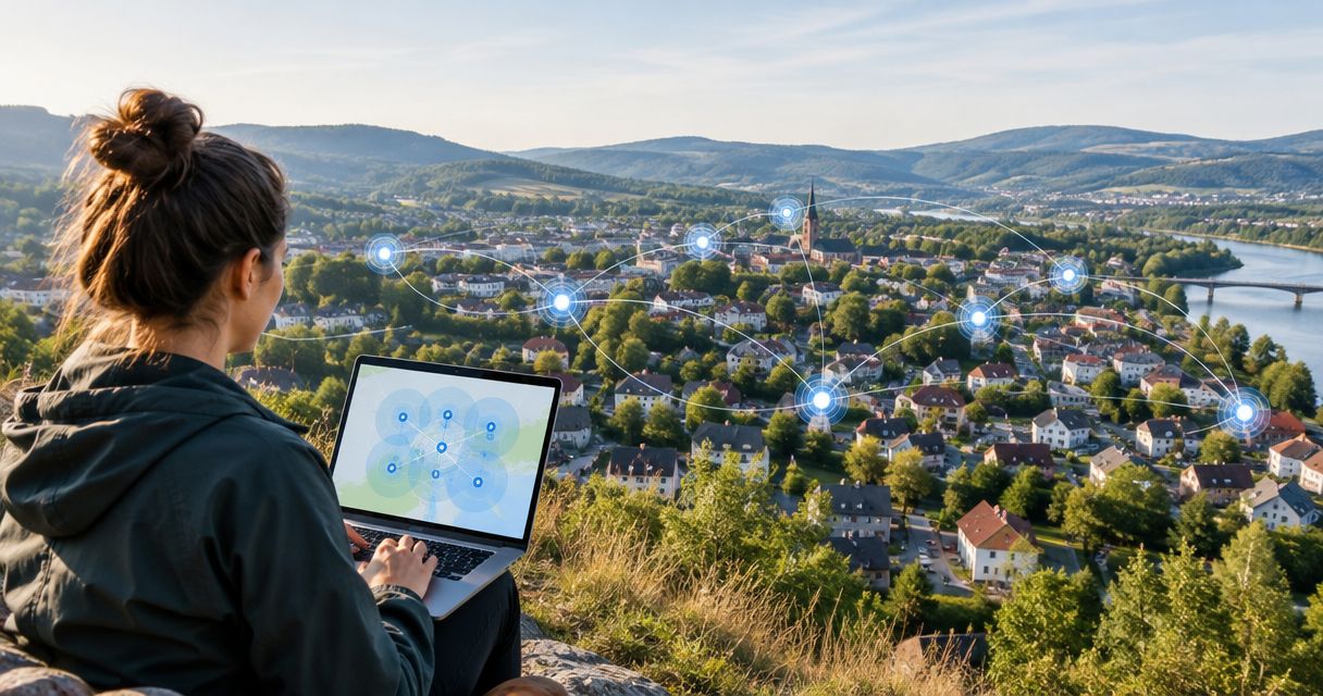 How many nodes does a mesh network need to cover a town?