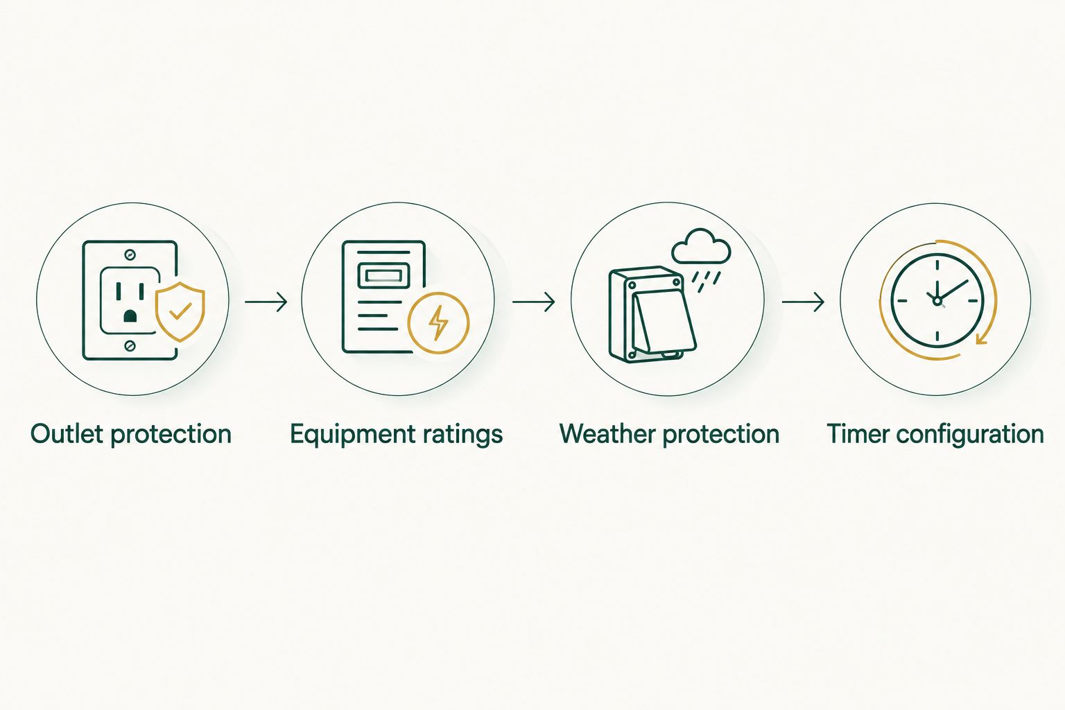 Four setup stages from outlet protection through timer configuration