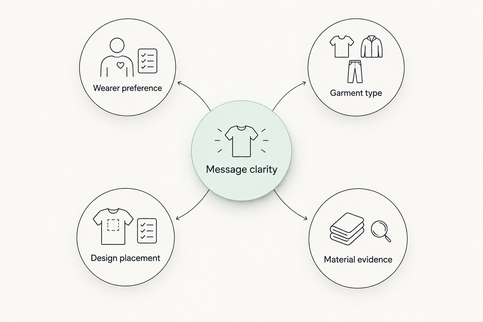 Five criteria for choosing Altadena apparel: message, wearer preference, garment, placement and material.