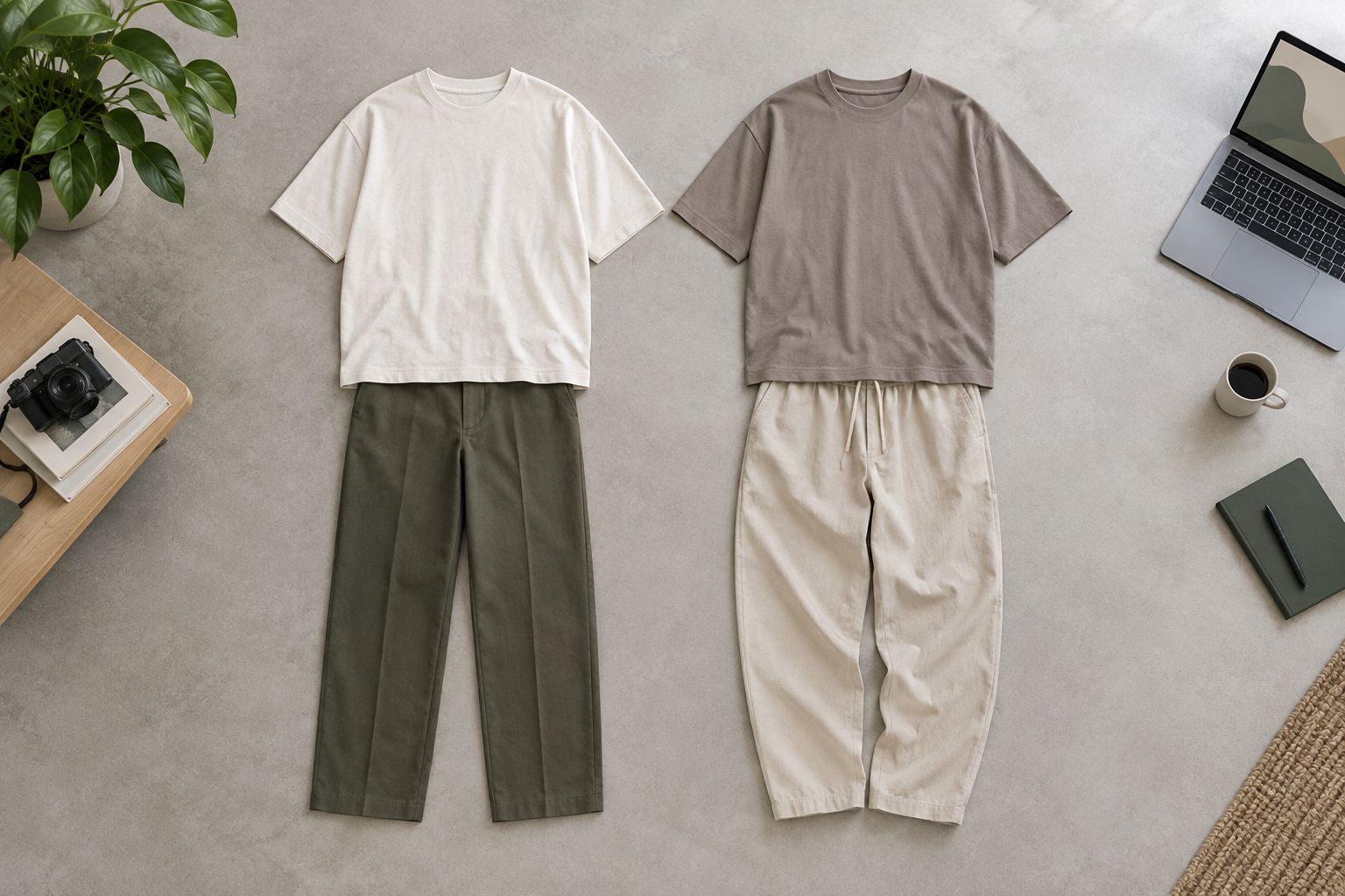 Loose tees paired with straight-leg and relaxed trousers