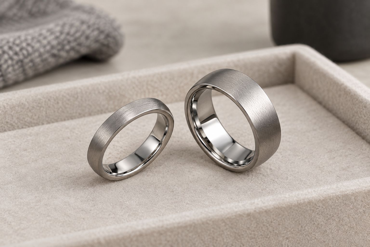 Narrow and broad plain wedding bands showing different widths and rounded interiors