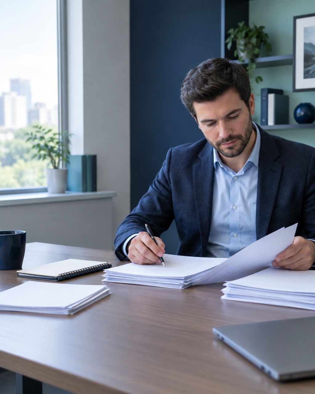 MSP consultant reviewing proposal documents and decision notes