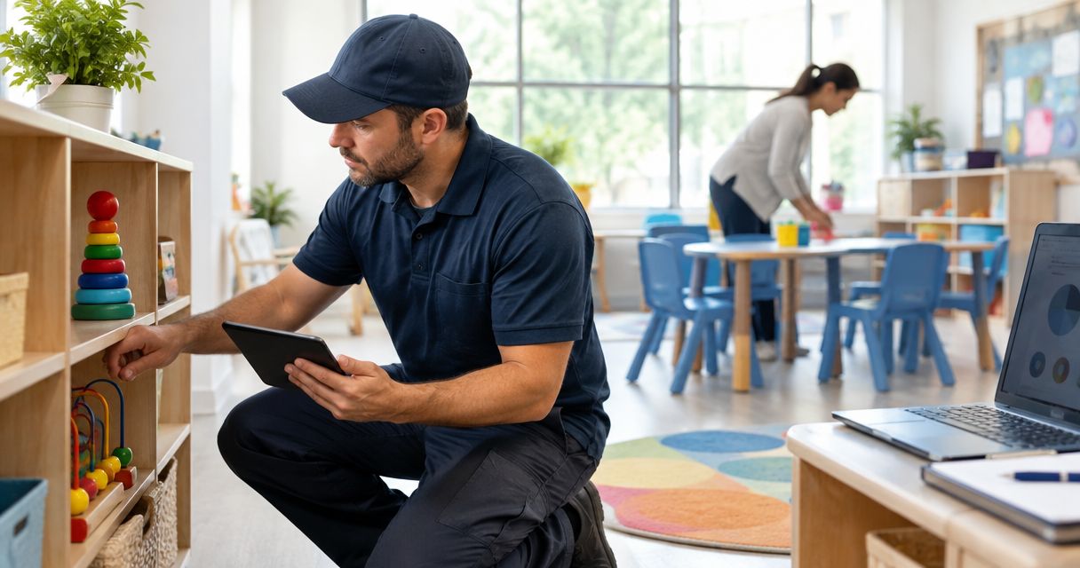 Can a facility maintenance contractor manage childcare compliance checks?