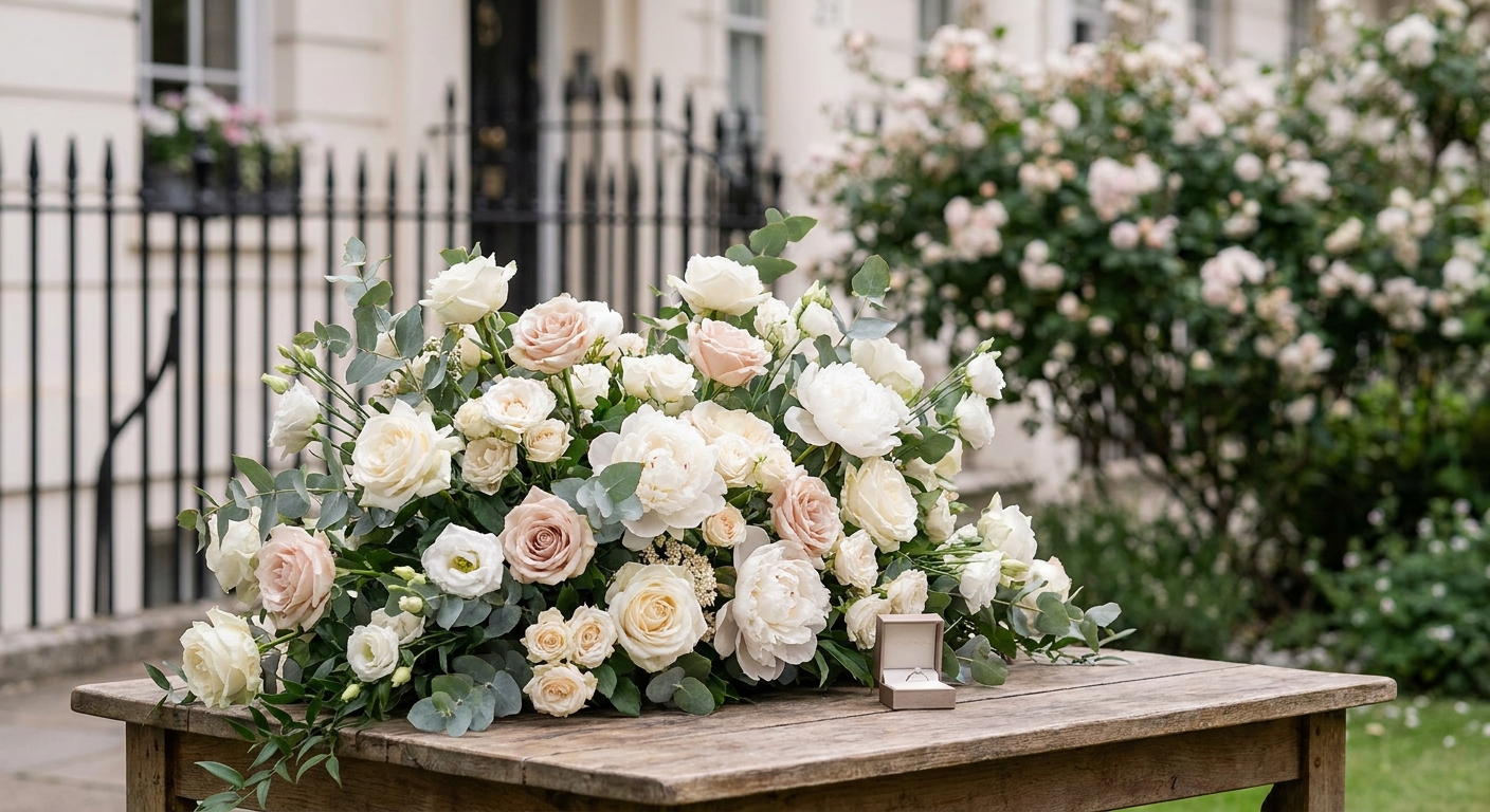 Engagement flowers for a proposal setup