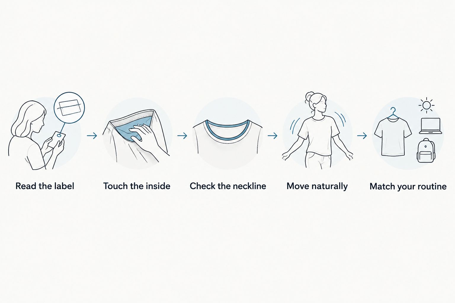 Five checks for choosing comfortable knitwear, from reading the label to testing your usual outfit.