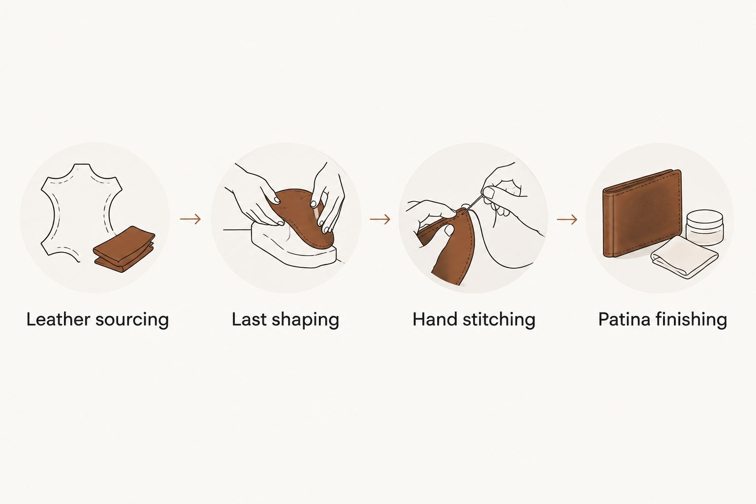 Four-step diagram of how a Magnanni dress shoe is constructed